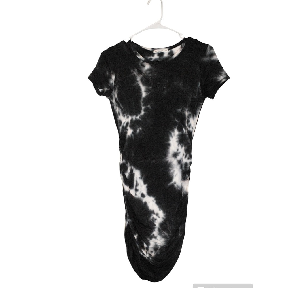 ANTISTAR Tie Dye Short Sleeve Ruched Side Slim-Fit Dress